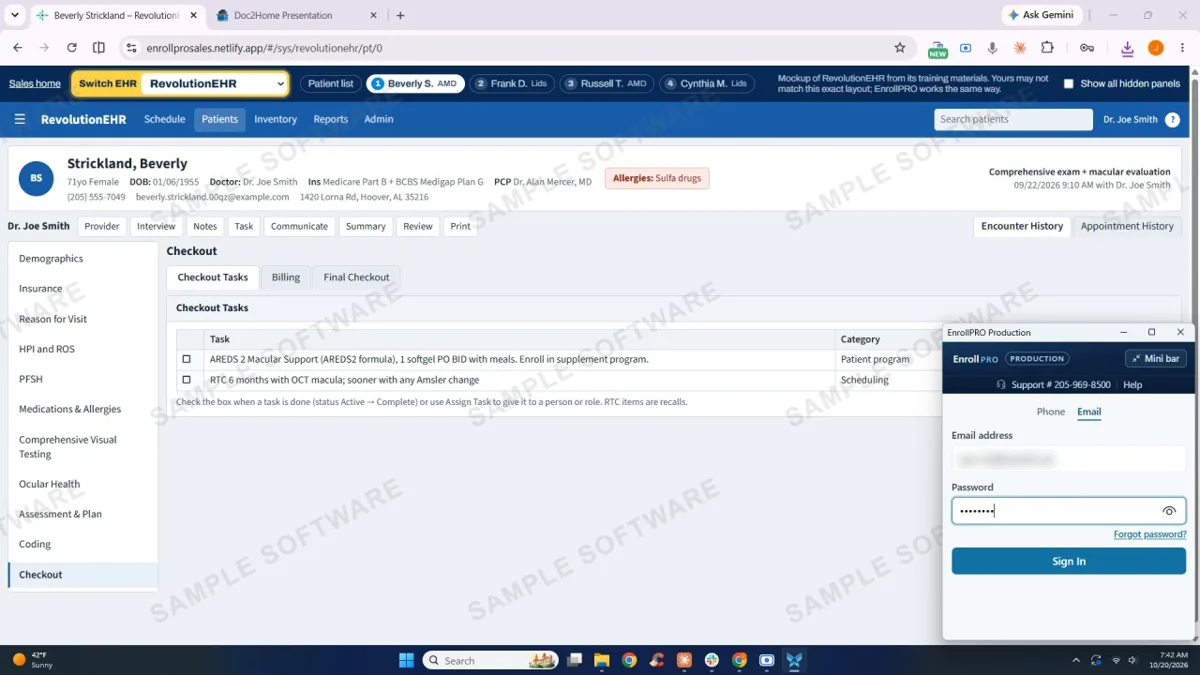 EnrollPRO for Windows signing in on top of a Windows EHR (sample software)